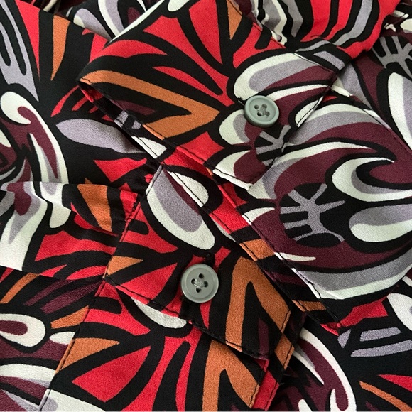 LOFT Floral Blouse Split-Neck Work Top Large Flowers Pop of Color PopOver Tunic - Picture 7 of 10